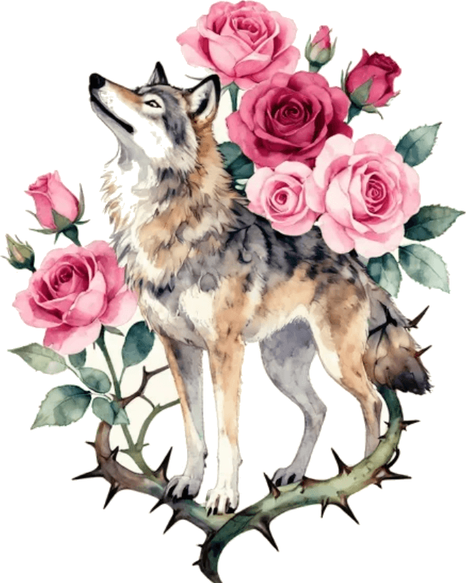 The aInativ emblem: a wolf standing within a ring of thorns and roses.
